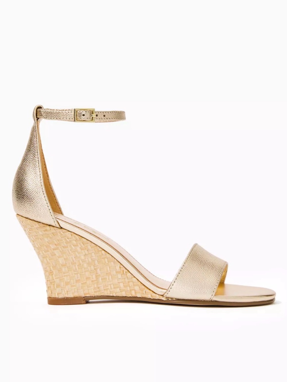 Lilly Pulitzer Bridgette Gold Metallic Leather Espadrille Wedges Size 9
